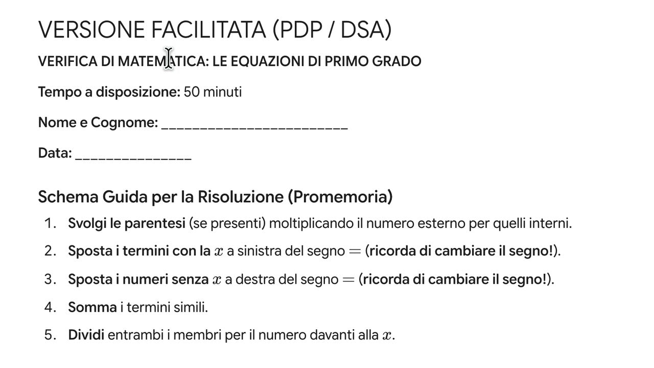 Versione facilitata PDP DSA della verifica, output reale
